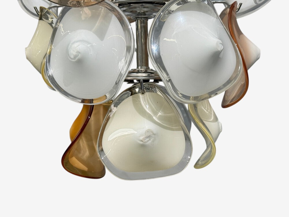 Mid-Century Modern, Orange and White Murano Glass, Chrome, Pendant Light, 1960s