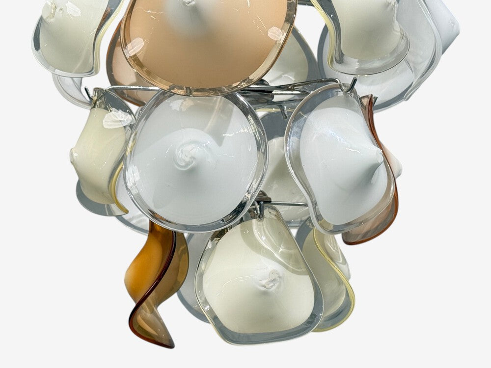Mid-Century Modern, Orange and White Murano Glass, Chrome, Pendant Light, 1960s