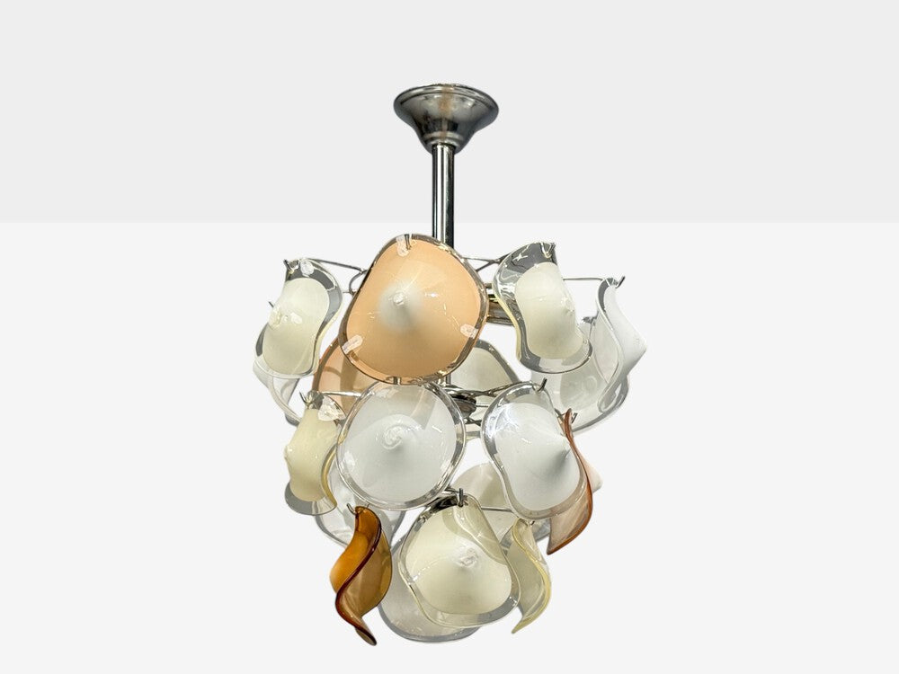 Mid-Century Modern, Orange and White Murano Glass, Chrome, Pendant Light, 1960s