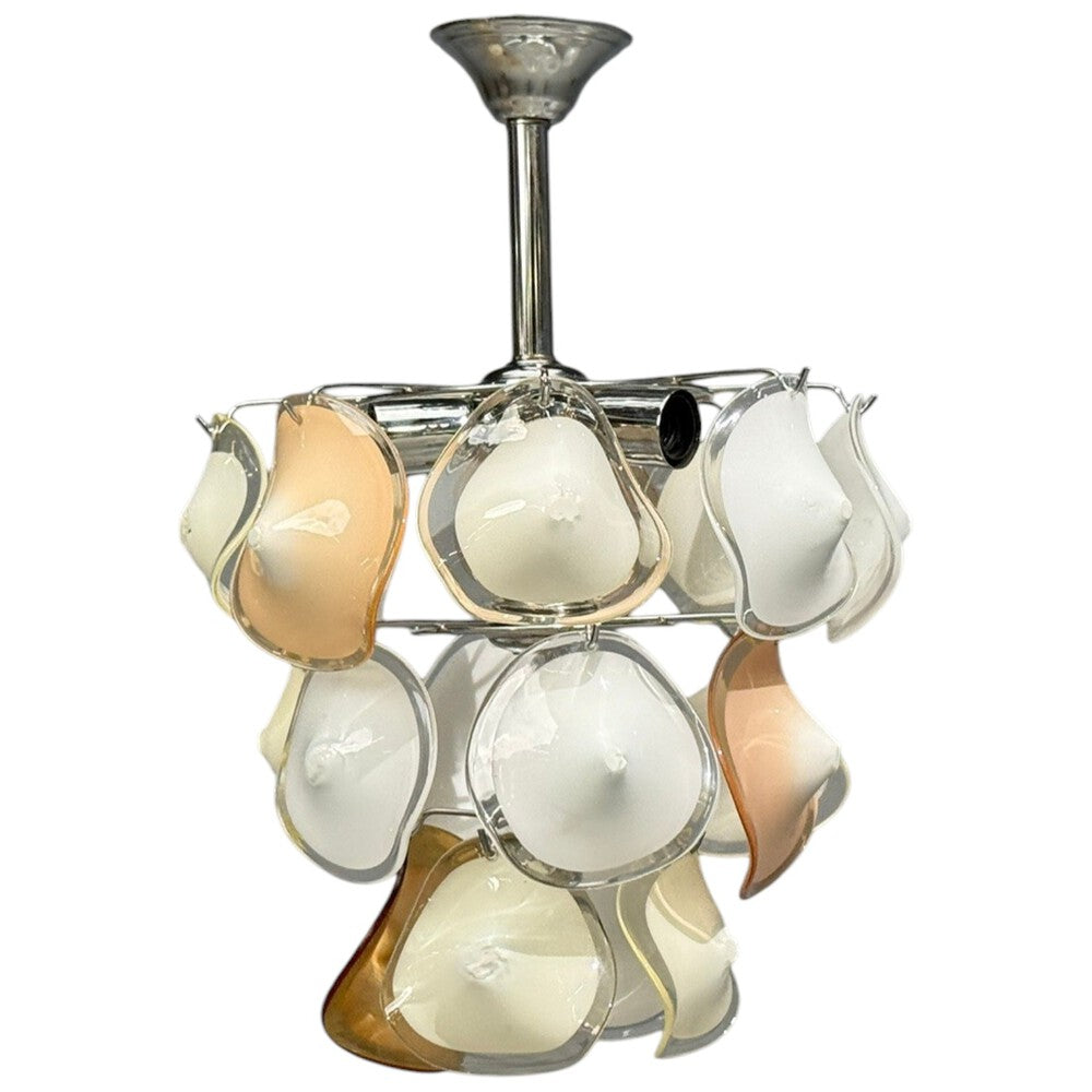Mid-Century Modern, Orange and White Murano Glass, Chrome, Pendant Light, 1960s