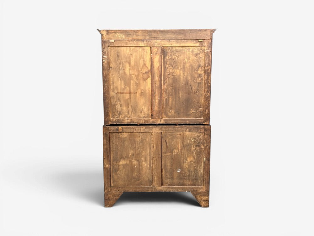 Georgian, Bow-Front Chest on Chest, Mahogany, Brass, England, 19th c.