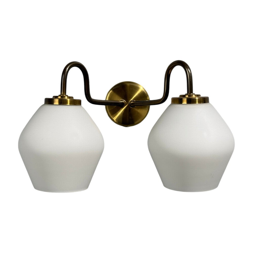 Swedish Modern, Double Wall Sconce, Brass, Glass, Sweden, 1980s