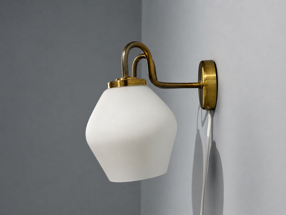 Swedish Modern, Double Wall Sconce, Brass, Glass, Sweden, 1980s