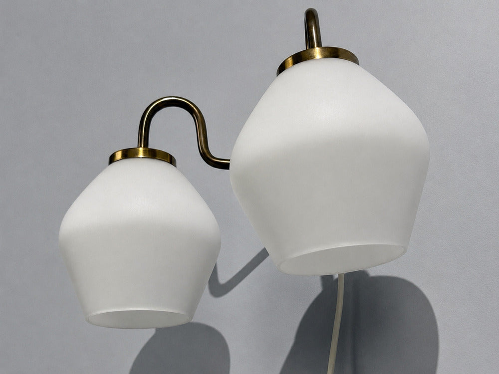 Swedish Modern, Double Wall Sconce, Brass, Glass, Sweden, 1980s