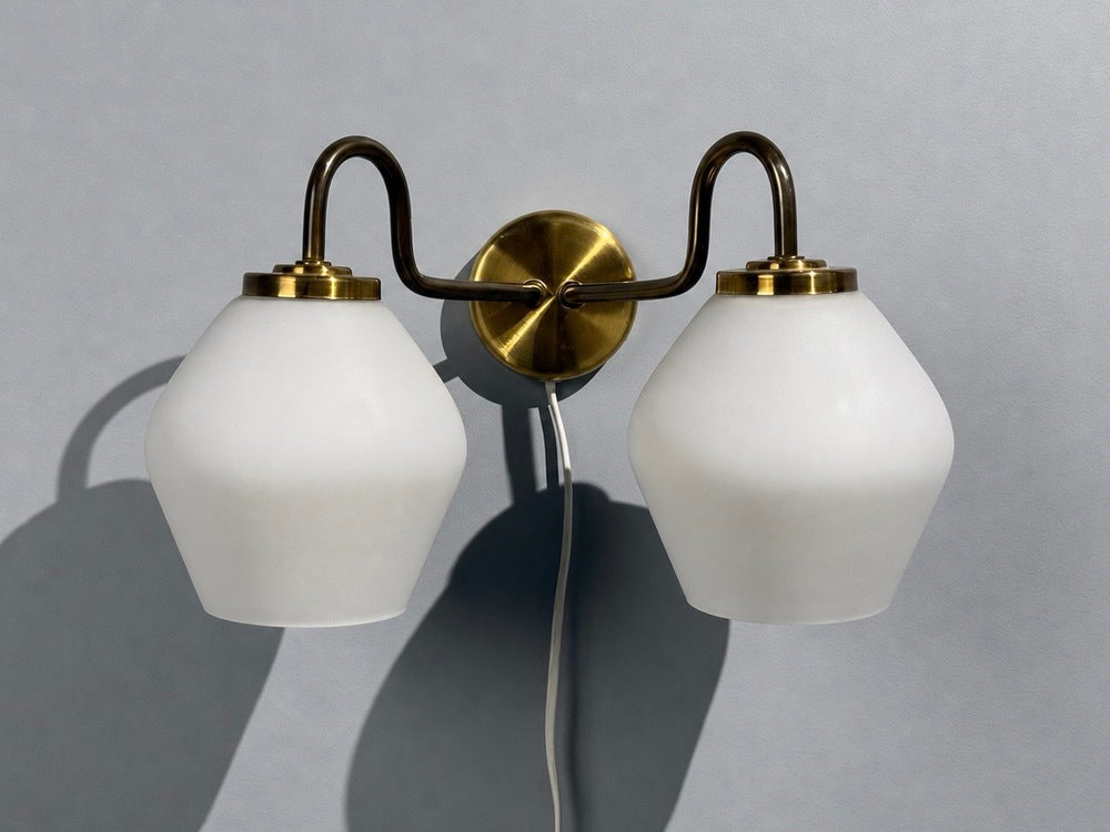 Swedish Modern, Double Wall Sconce, Brass, Glass, Sweden, 1980s