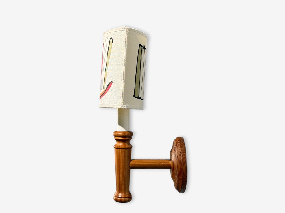 Scandinavian Modern, Wall Sconce, Pine, Fabric, Sweden, 1970s
