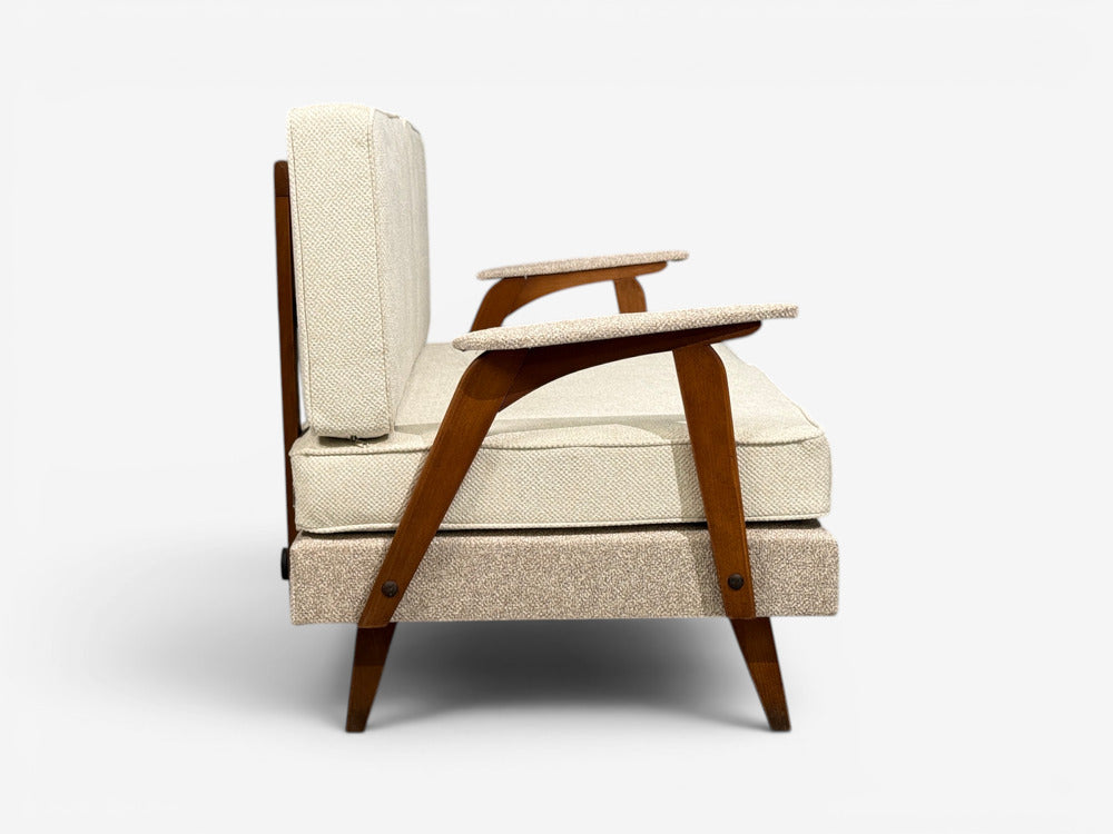 Peter Hvidt & Orla Mølgaard-Nielsen Style, Settee, Cream Boucle, Denmark, 1960s