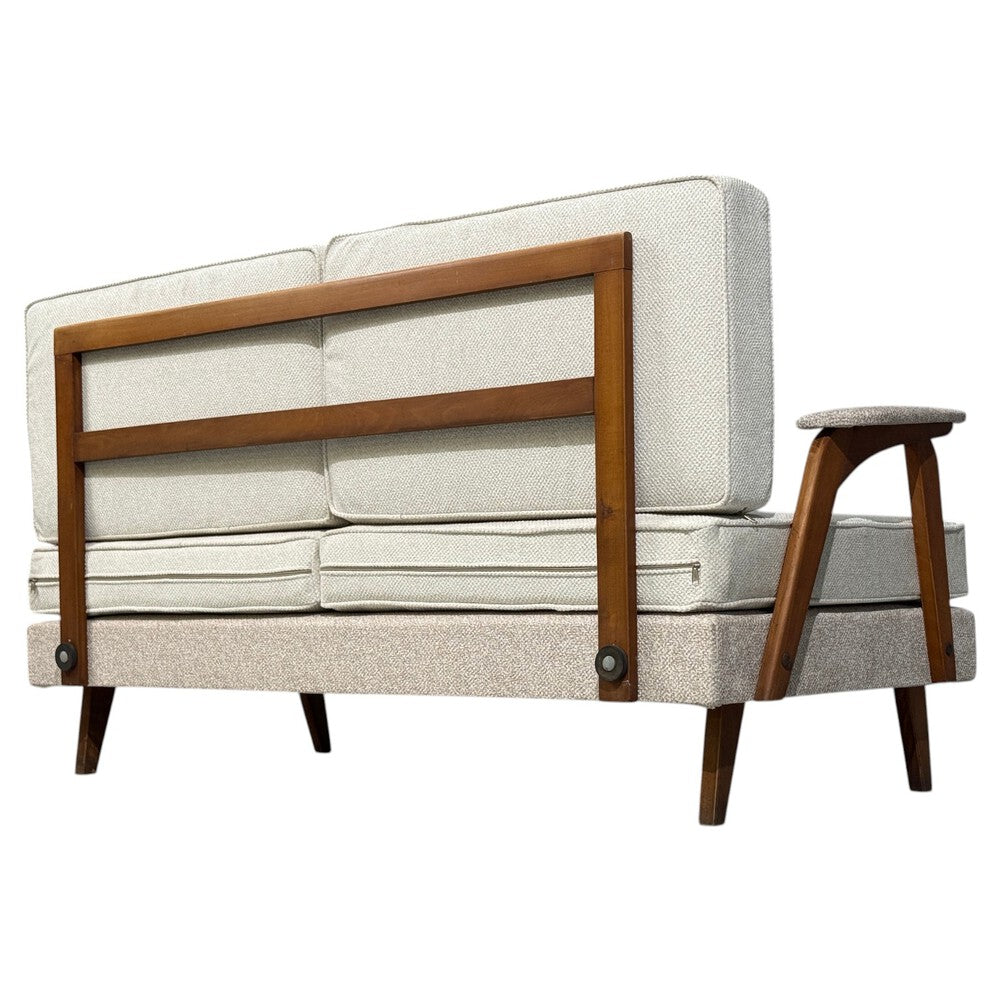 Peter Hvidt & Orla Mølgaard-Nielsen Style, Settee, Cream Boucle, Denmark, 1960s
