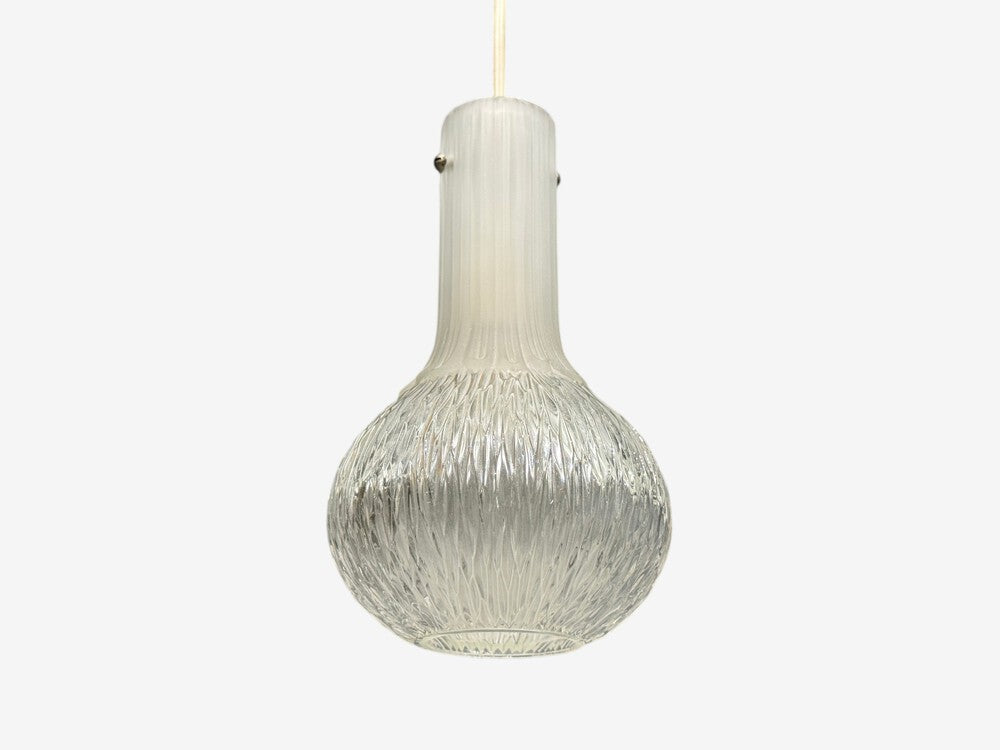 Limburg Glashütte, Small Pendant Light, Textured Glass, Plastic, Germany, 1970s