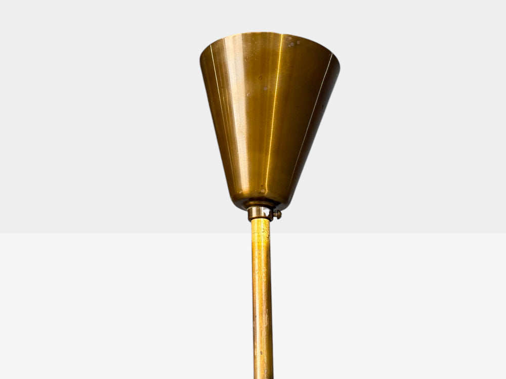 Danish Modern, Pendant Light, Brass, Opal Glass, Denmark, 1970s