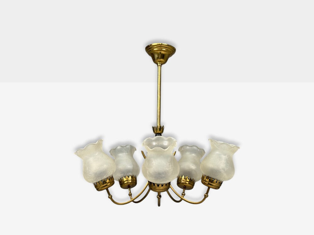 Swedish Modern, Pendant Light, Brass, Glass, Sweden, 1950s