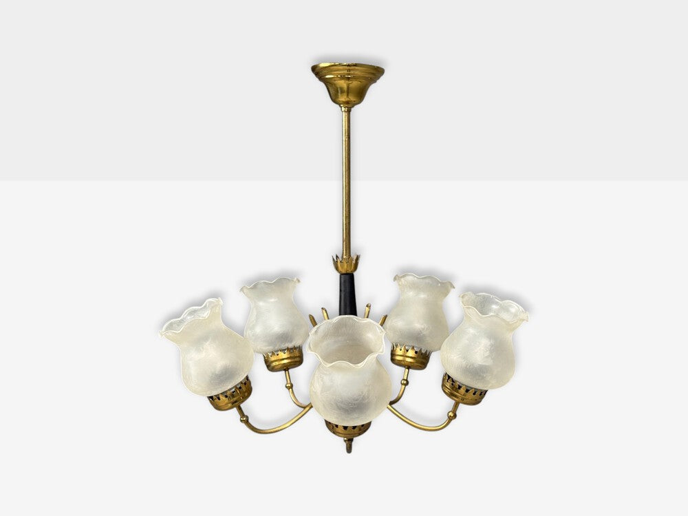Swedish Modern, Pendant Light, Brass, Glass, Sweden, 1950s