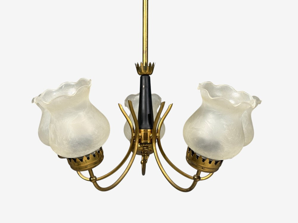 Swedish Modern, Pendant Light, Brass, Glass, Sweden, 1950s
