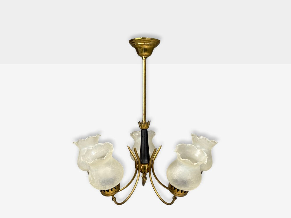 Swedish Modern, Pendant Light, Brass, Glass, Sweden, 1950s