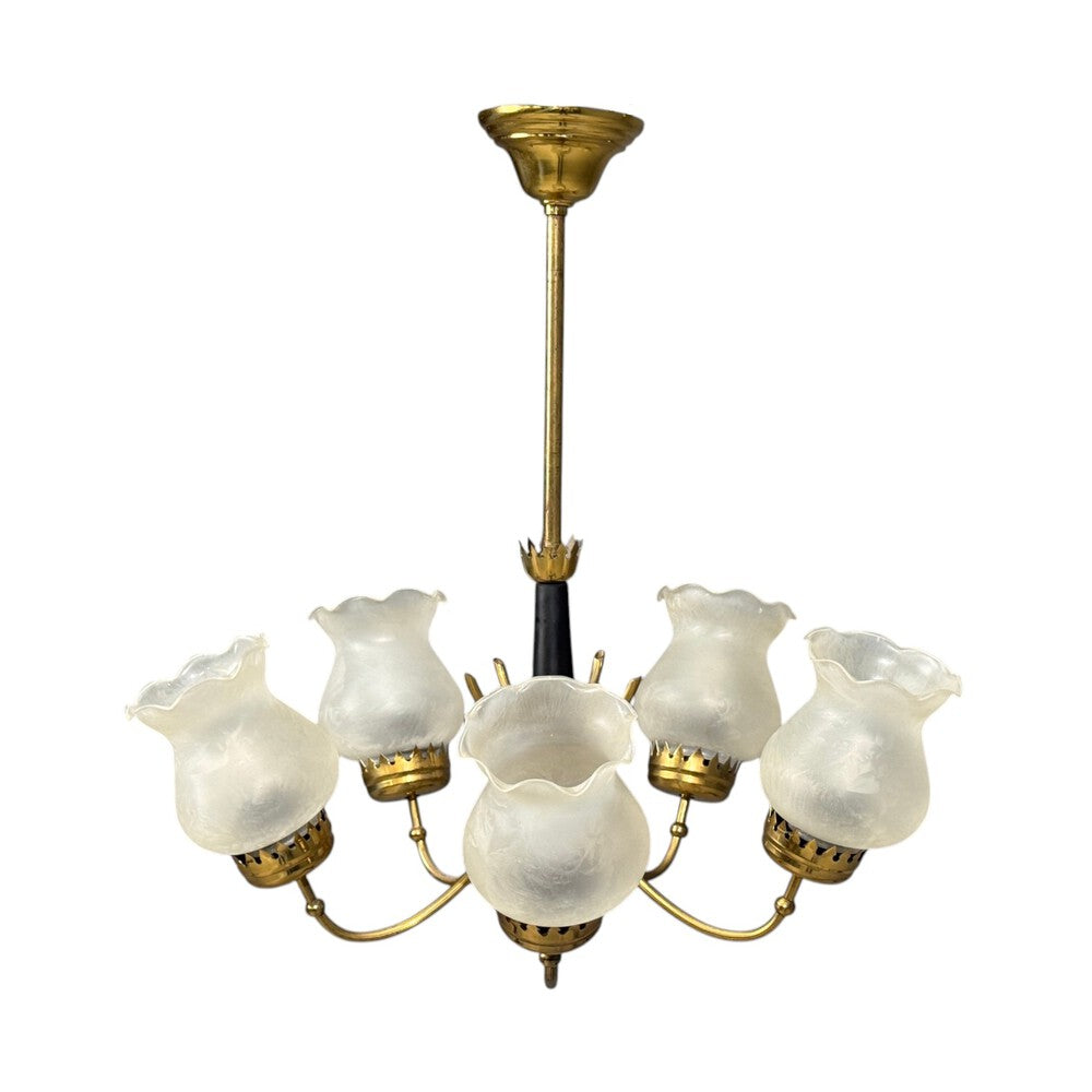 Swedish Modern, Pendant Light, Brass, Glass, Sweden, 1950s