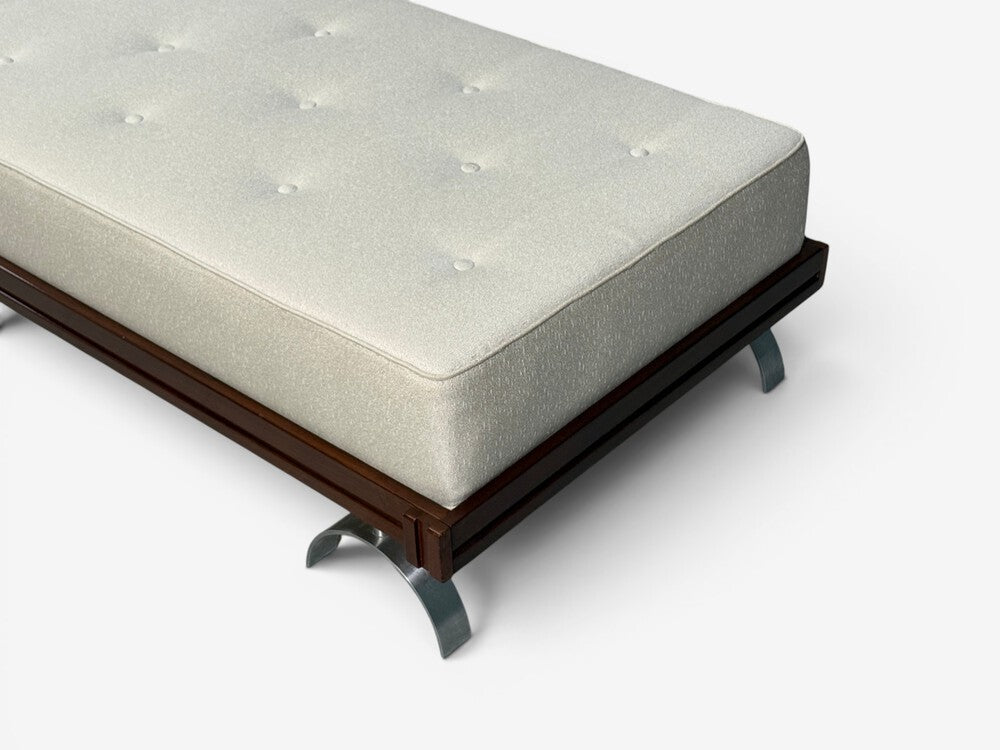 Martin Borenstein, Daybed, Walnut, Steel, Beige Upholstery, USA, 1960s