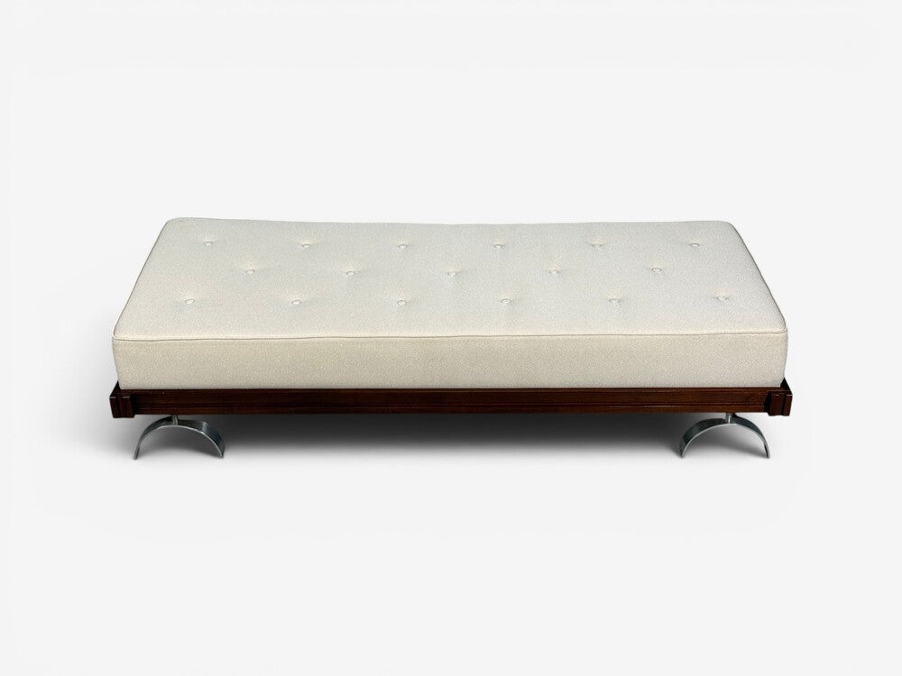 Martin Borenstein, Daybed, Walnut, Steel, Beige Upholstery, USA, 1960s