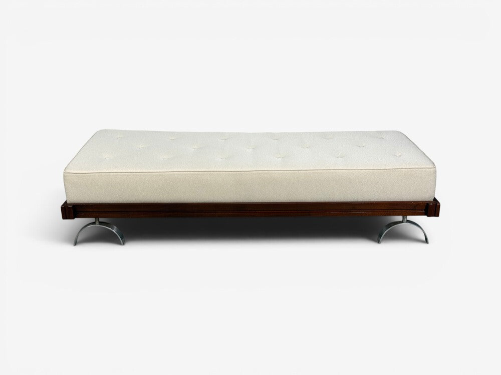 Martin Borenstein, Daybed, Walnut, Steel, Beige Upholstery, USA, 1960s