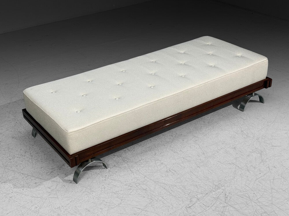 Martin Borenstein, Daybed, Walnut, Steel, Beige Upholstery, USA, 1960s