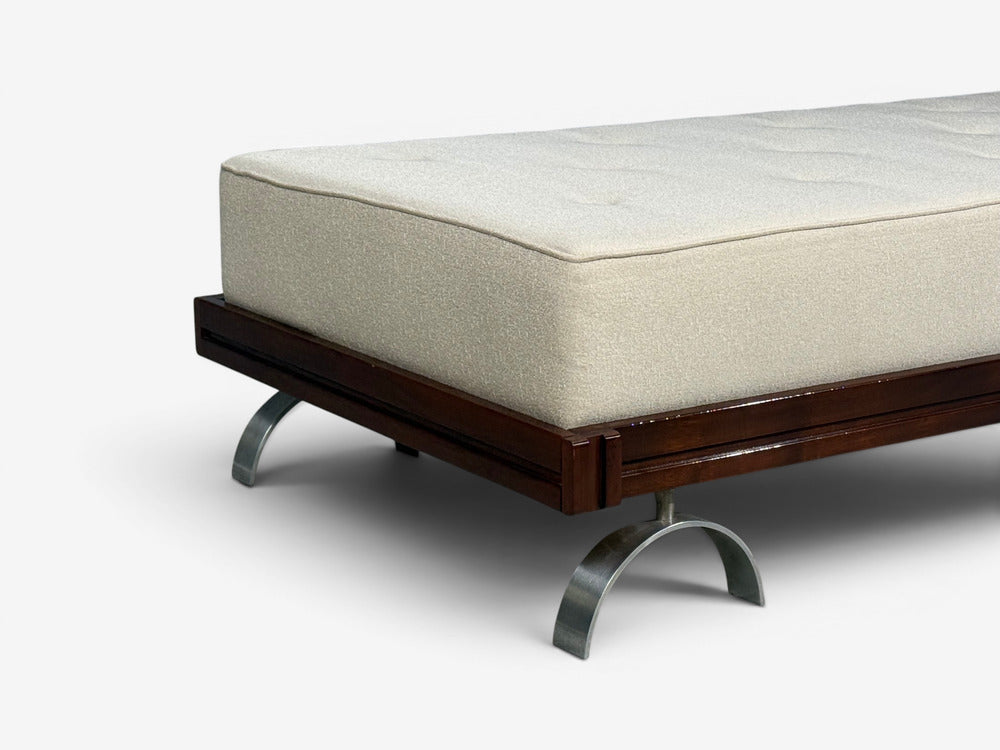 Martin Borenstein, Daybed, Walnut, Steel, Beige Upholstery, USA, 1960s