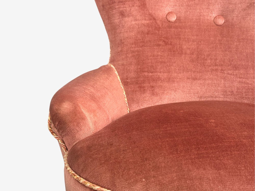 Swedish Modern, Traditional Slipper Chairs, Pink Velvet, Wood, Sweden, 1950s
