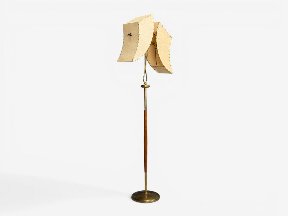 American Modern, Floor Lamp, Walnut, Brass, Vellum, USA, 1950s