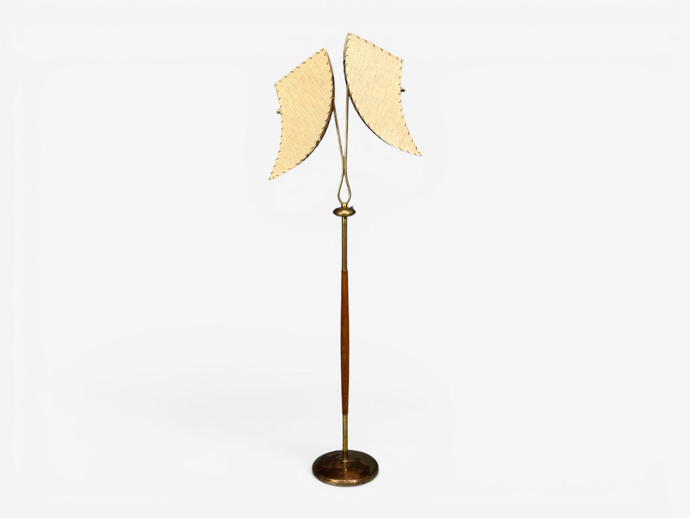 American Modern, Floor Lamp, Walnut, Brass, Vellum, USA, 1950s