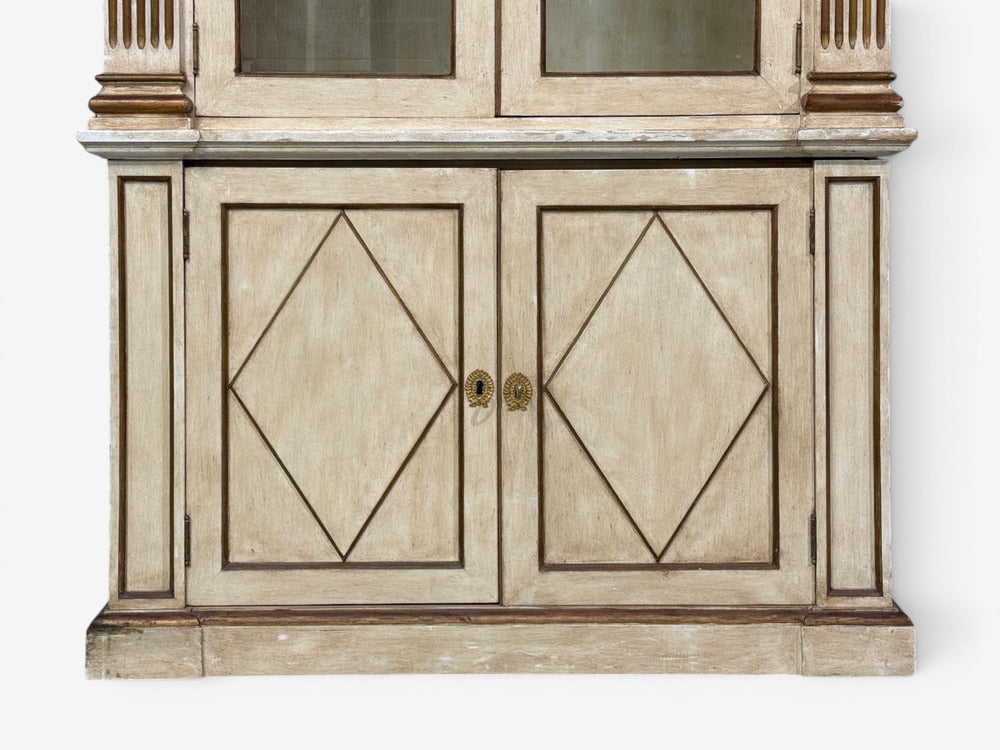 French Regency, Monumental Bookcases, Cream Painted Wood, Gilt, France, 19th c.