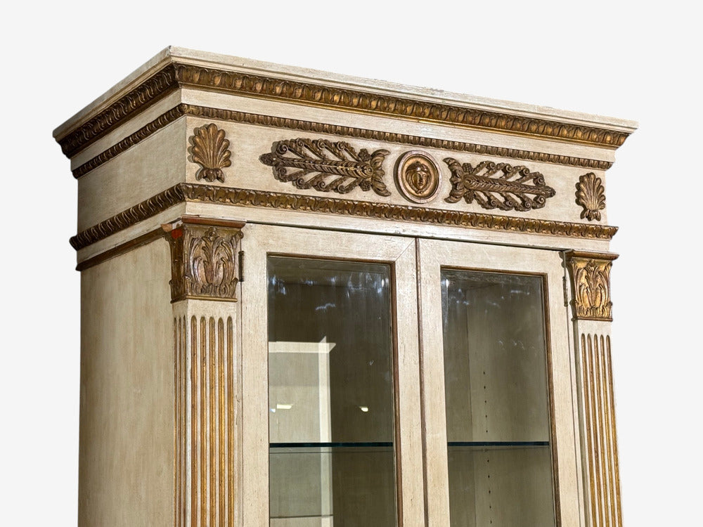 French Regency, Monumental Bookcases, Cream Painted Wood, Gilt, France, 19th c.