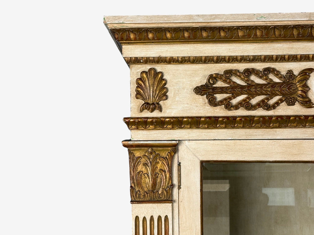 French Regency, Monumental Bookcases, Cream Painted Wood, Gilt, France, 19th c.