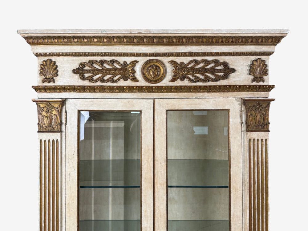 French Regency, Monumental Bookcases, Cream Painted Wood, Gilt, France, 19th c.