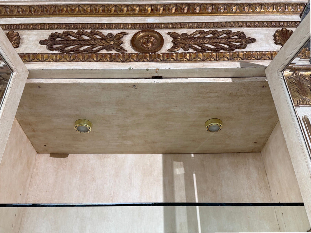 French Regency, Monumental Bookcases, Cream Painted Wood, Gilt, France, 19th c.