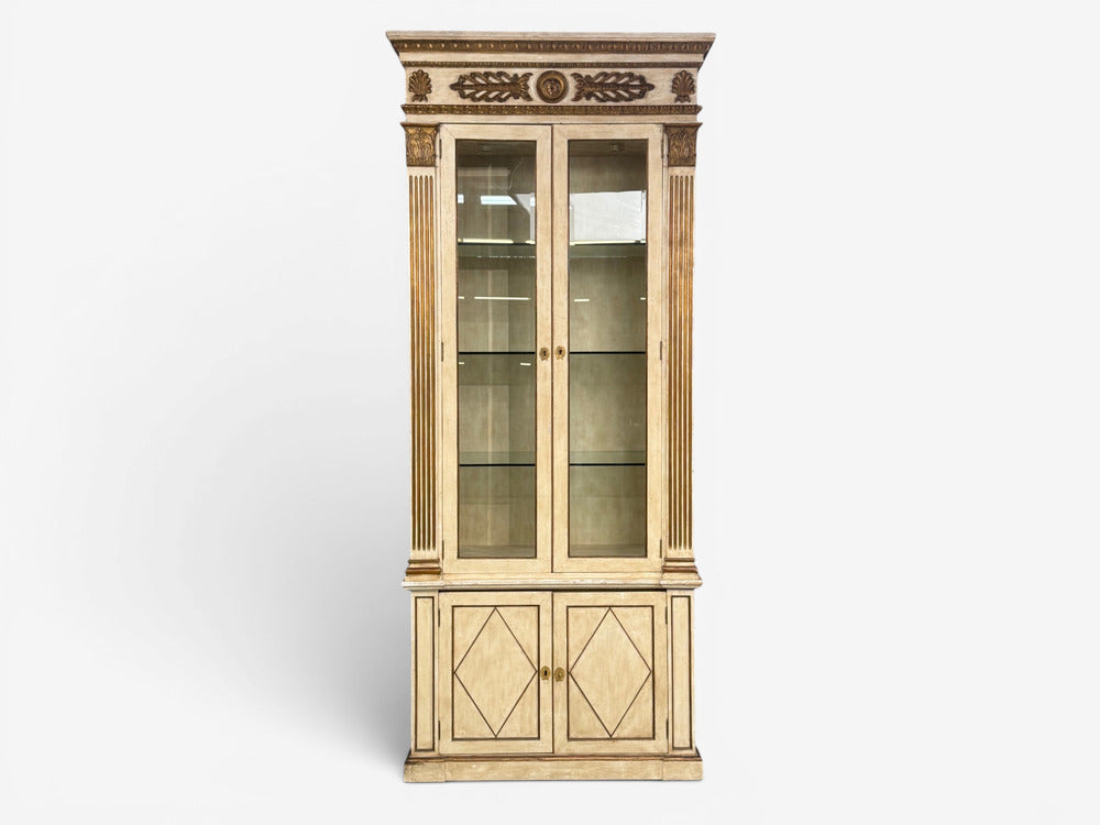 French Regency, Monumental Bookcases, Cream Painted Wood, Gilt, France, 19th c.