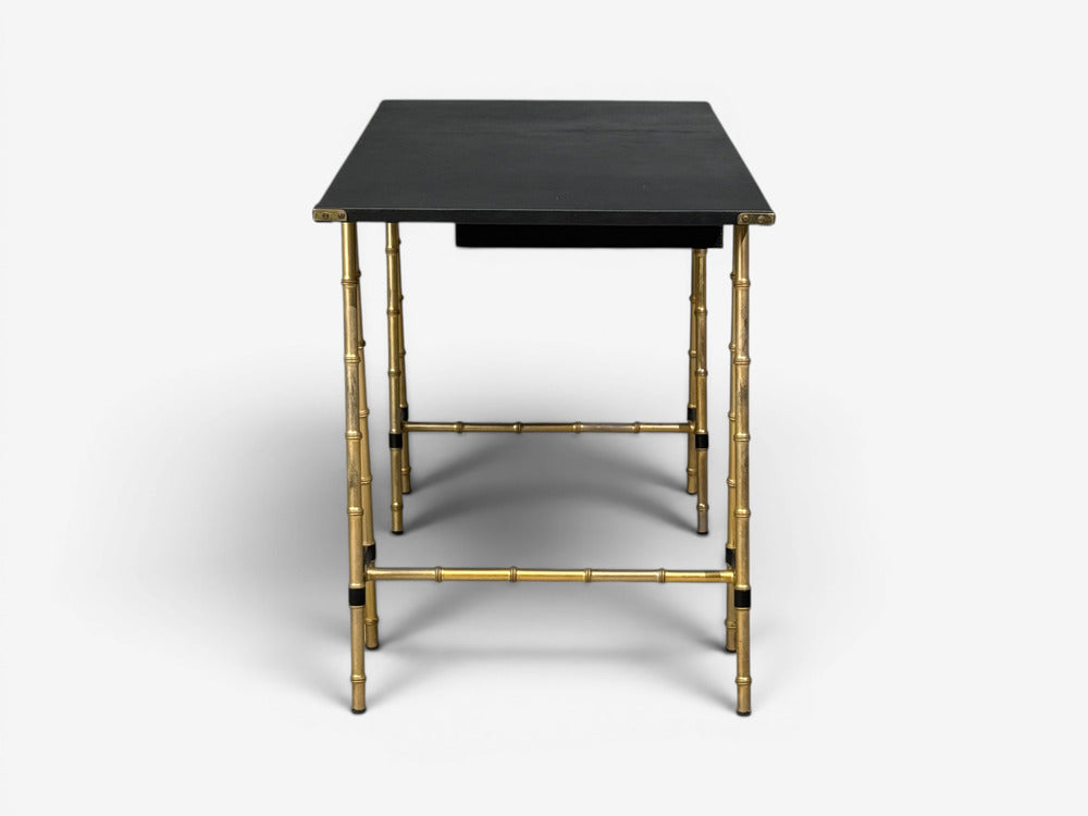 Jacques Adnet attr., Desk, Black Leather, Brass, France, 1950s