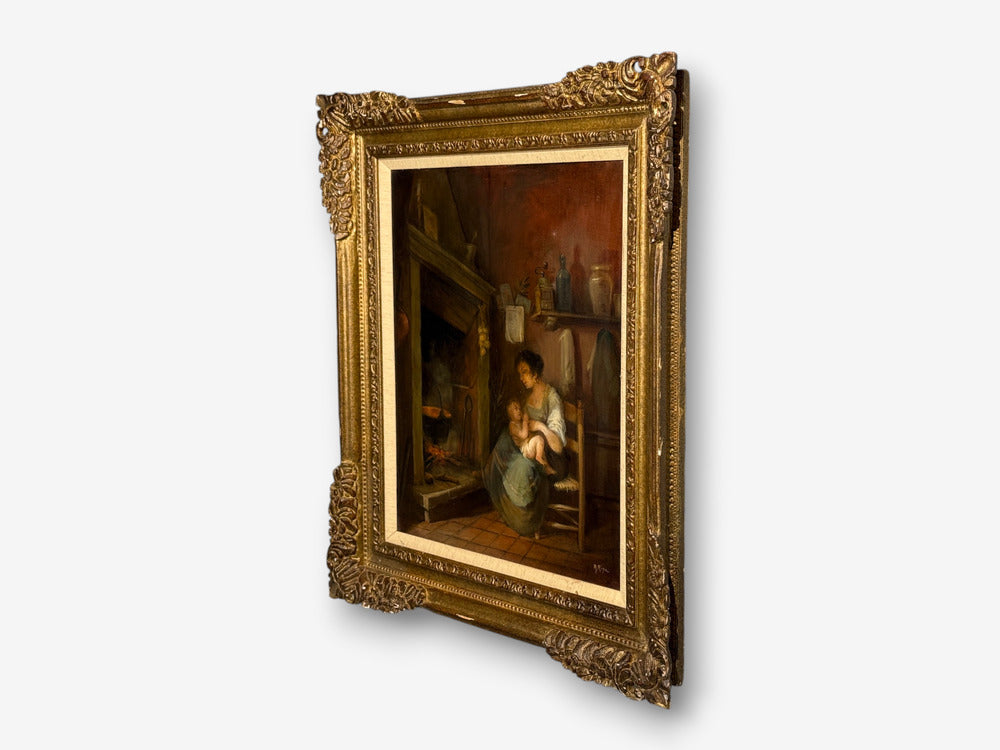 Oil on Canvas, Mother and Child, Signed A. Ripa, France, 19th/20th c.