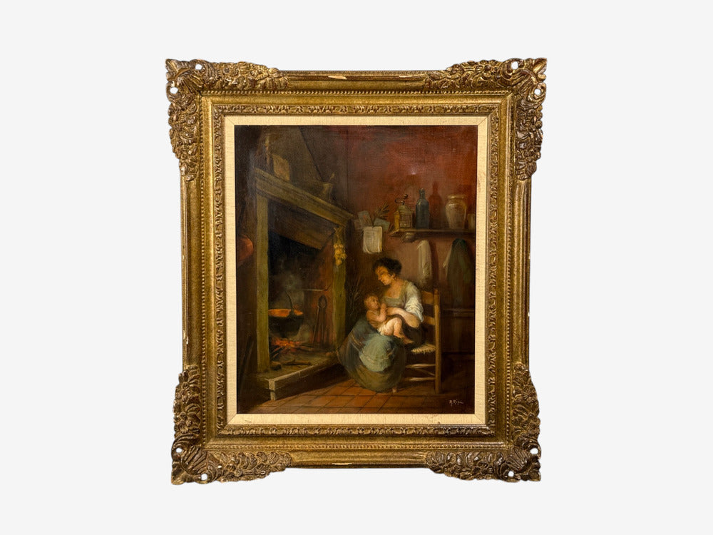 Oil on Canvas, Mother and Child, Signed A. Ripa, France, 19th/20th c.