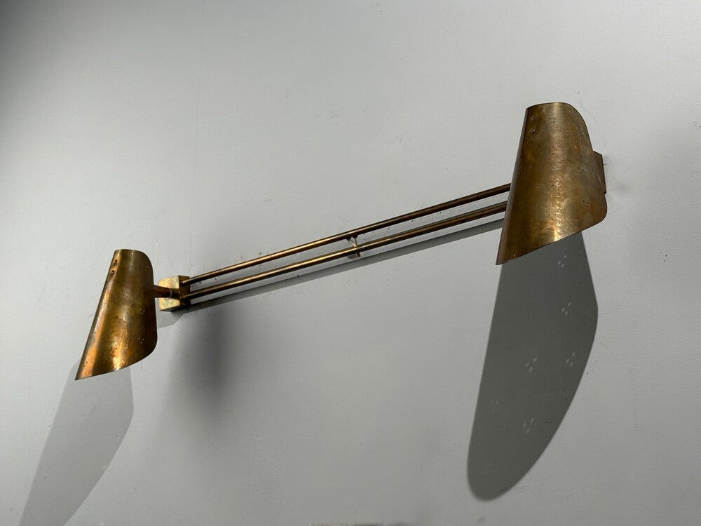 Paavo Tynell Style, Large Double Wall Sconce, Pierced Brass, Finland, 1950s