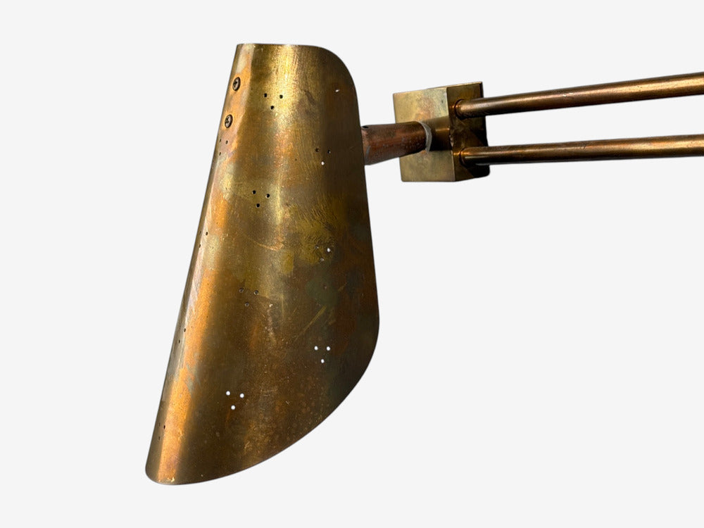Paavo Tynell Style, Large Double Wall Sconce, Pierced Brass, Finland, 1950s