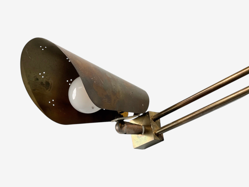 Paavo Tynell Style, Large Double Wall Sconce, Pierced Brass, Finland, 1950s