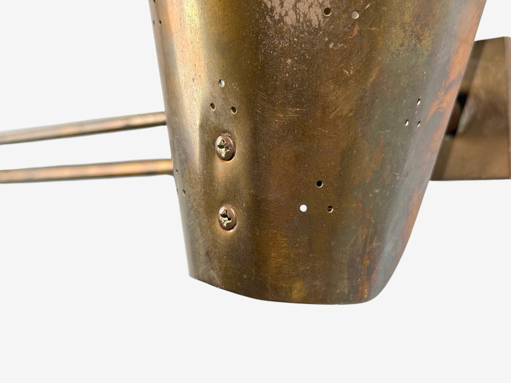 Paavo Tynell Style, Large Double Wall Sconce, Pierced Brass, Finland, 1950s