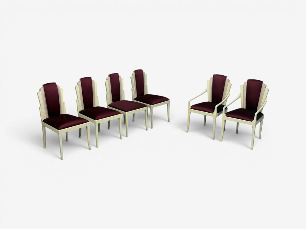 Vladimir Kagan, Mid-Century Modern, Six Eva Dining Chairs, Maroon, USA, 1983