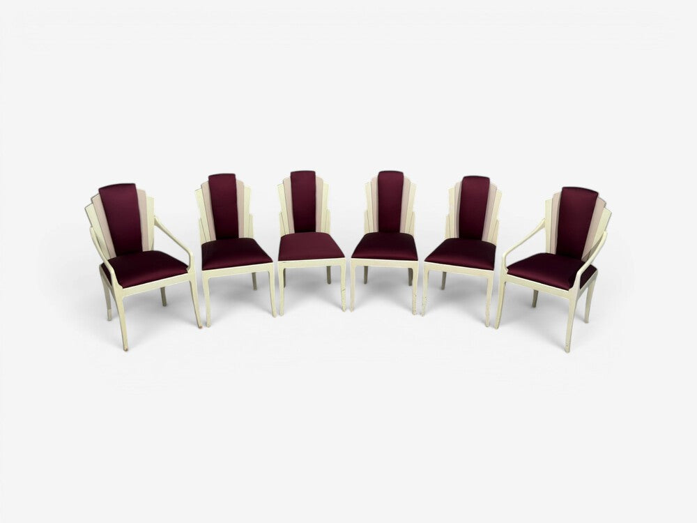 Vladimir Kagan, Mid-Century Modern, Six Eva Dining Chairs, Maroon, USA, 1983