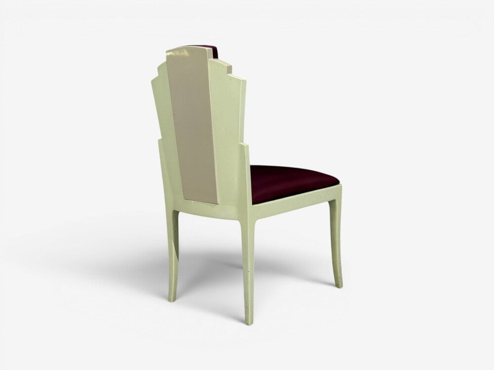 Vladimir Kagan, Mid-Century Modern, Six Eva Dining Chairs, Maroon, USA, 1983