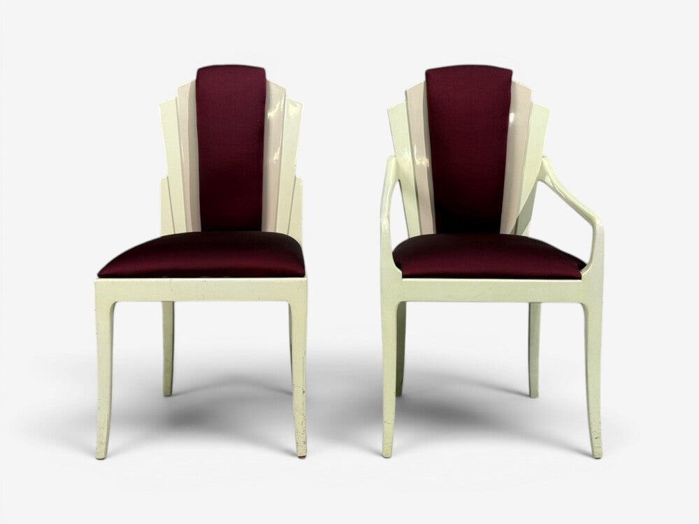 Vladimir Kagan, Mid-Century Modern, Six Eva Dining Chairs, Maroon, USA, 1983