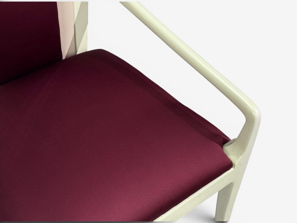 Vladimir Kagan, Mid-Century Modern, Six Eva Dining Chairs, Maroon, USA, 1983