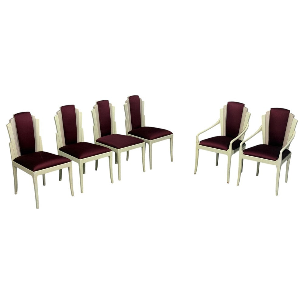 Vladimir Kagan, Mid-Century Modern, Six Eva Dining Chairs, Maroon, USA, 1983