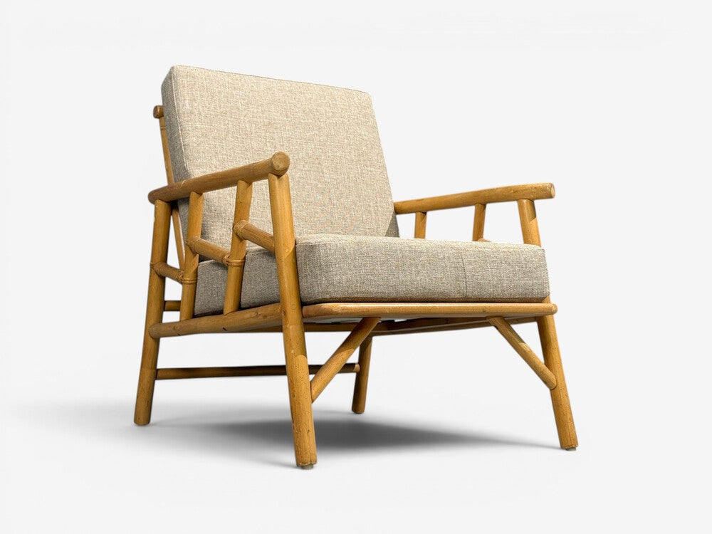 Ficks Reed, Lounge Chairs, Bamboo, Cane, Beige Tweed, USA, 1950s