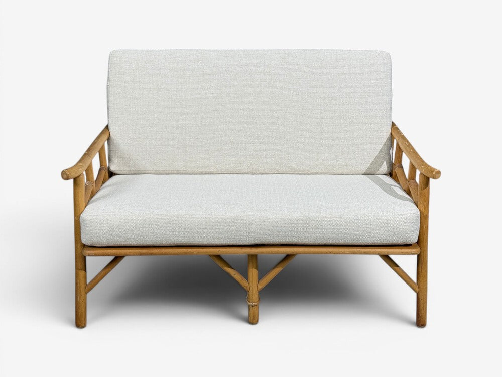 Ficks Reed, Two Seater Sofa, Bamboo, Cane, White Fabric, USA, 1950s