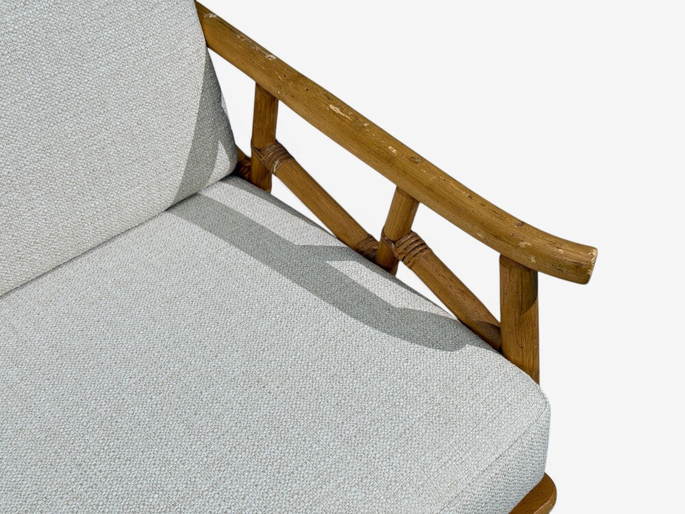 Ficks Reed, Two Seater Sofa, Bamboo, Cane, White Fabric, USA, 1950s
