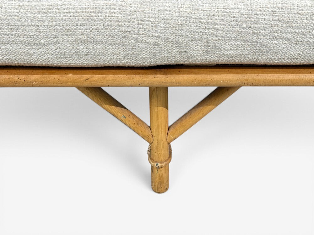 Ficks Reed, Two Seater Sofa, Bamboo, Cane, White Fabric, USA, 1950s